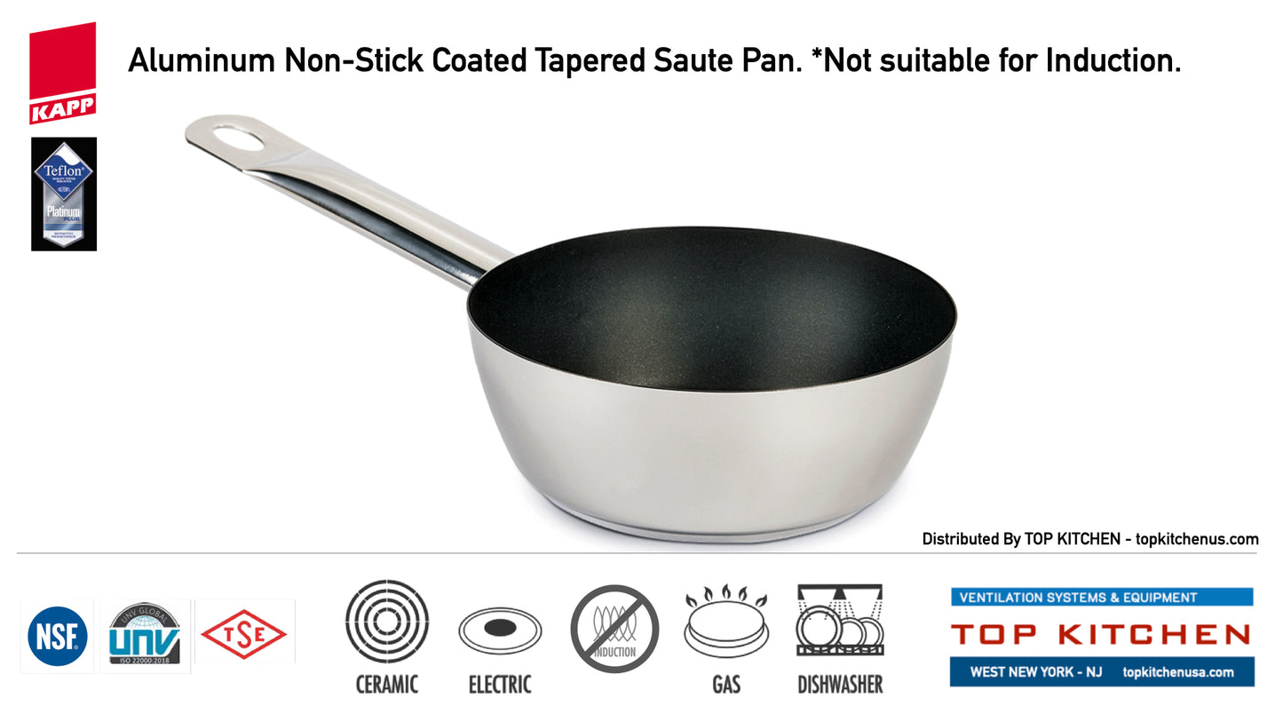KAPP Tapered Saute Pans - Non-Stick Stainless Steel Body - Non Induction