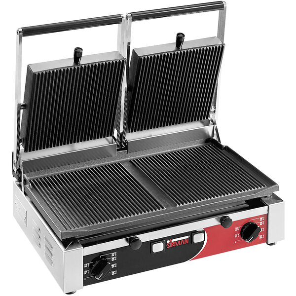 SIRMAN Double Panini Grill - Model PD R PS Removable Grooved Plates - 20" x 10" Cooking Surface
