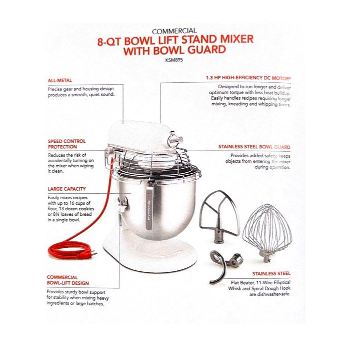 8-QT Bowl Lift Stand Mixer With Bowl Guard Model KSM895