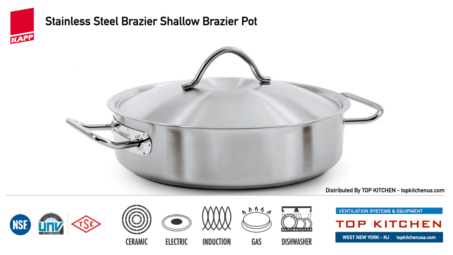 KAPP Shallow Brazier Pots With Lid - Stainless Steel